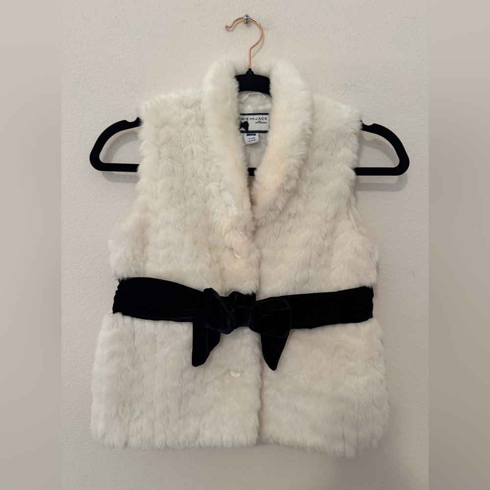 Janie and Jack Collection Girls Ivory Faux Fur Vest 7-8 Winter Party Soft Preppy